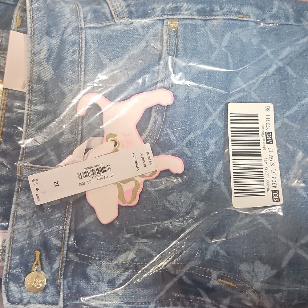 PINK X LOVESHACKFANCY MID RISE BAGGY WIDE-LEG JEANS Msrp $90 Size 12 New - Picture 6 of 6